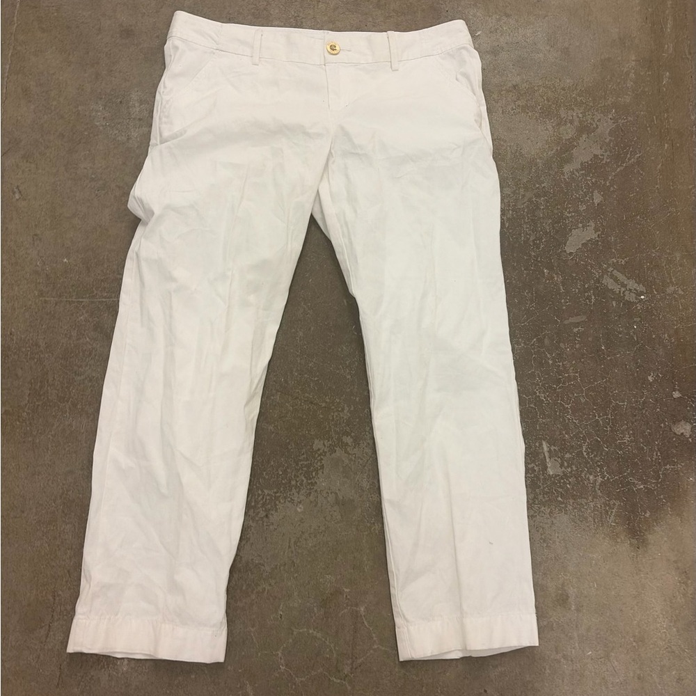 Lilly pulitzer White cotton cocoanut walk‎ crop pants